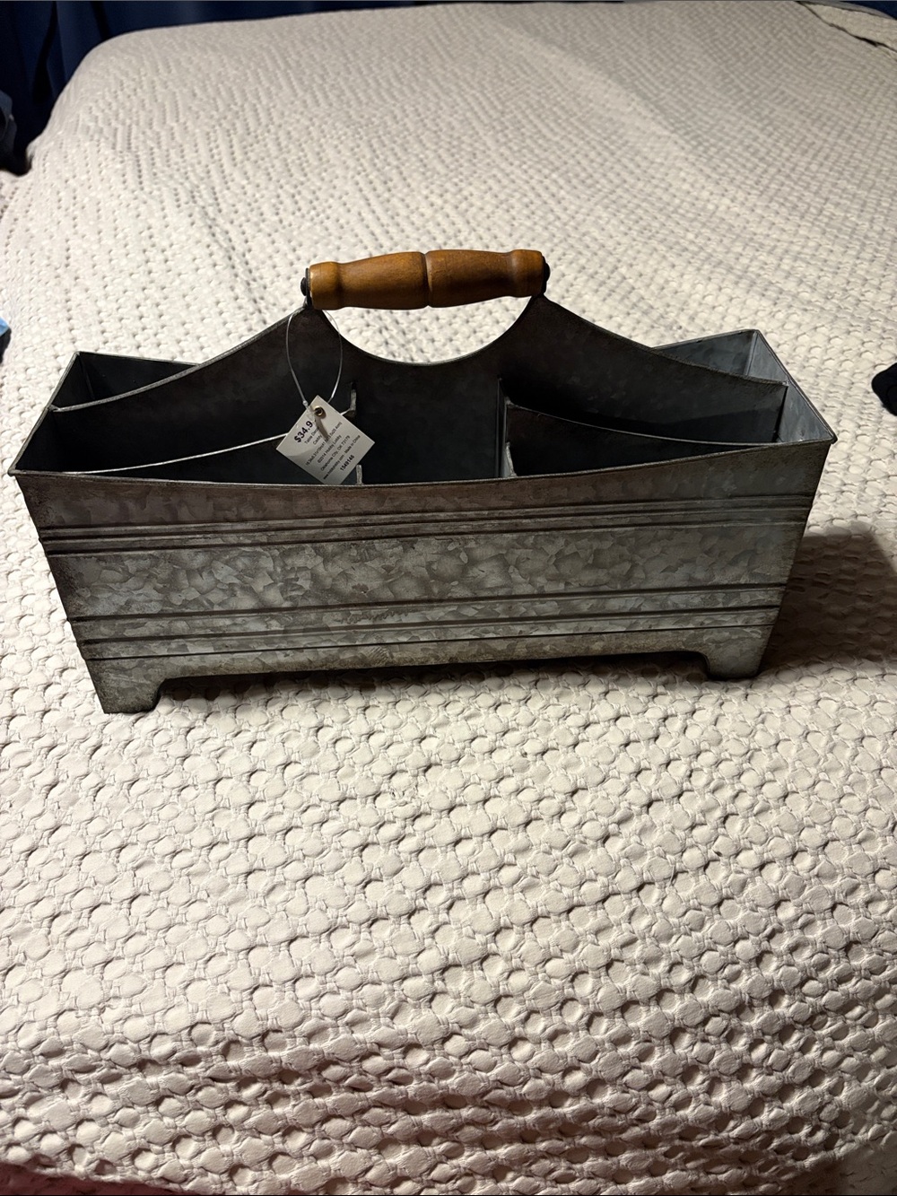 Hobby Lobby Galvanized Metal Caddy with Wood Handle - Gray and Brown